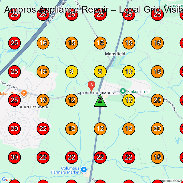 Ampros Appliance Repair GeoGrid visibility map for Appliance Repair Service in None